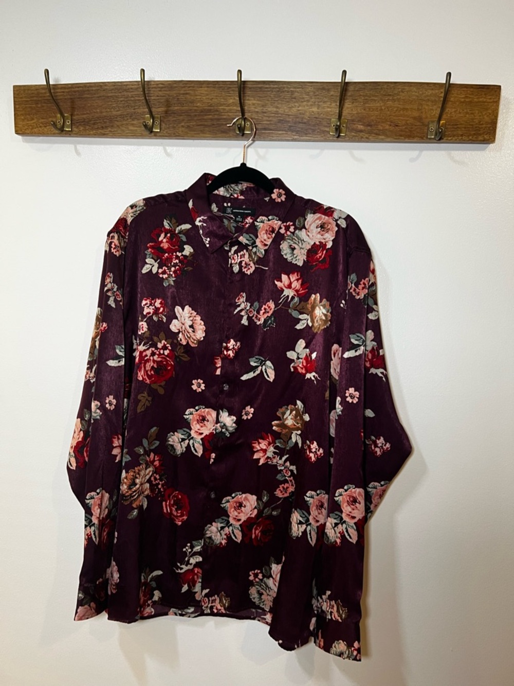 INC International Concepts Burgundy Floral Button-Up Shirt